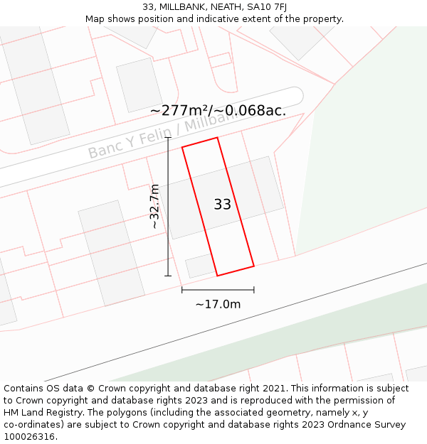 33, MILLBANK, NEATH, SA10 7FJ: Plot and title map
