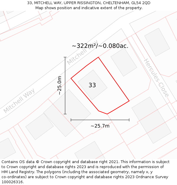 33, MITCHELL WAY, UPPER RISSINGTON, CHELTENHAM, GL54 2QD: Plot and title map