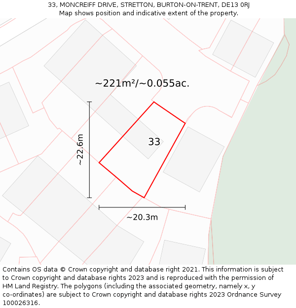 33, MONCREIFF DRIVE, STRETTON, BURTON-ON-TRENT, DE13 0RJ: Plot and title map