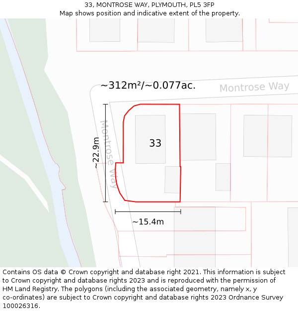 33, MONTROSE WAY, PLYMOUTH, PL5 3FP: Plot and title map