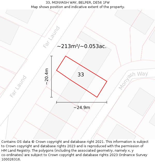 33, MONYASH WAY, BELPER, DE56 1FW: Plot and title map