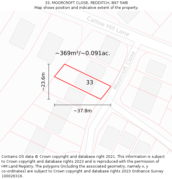 33, MOORCROFT CLOSE, REDDITCH, B97 5WB: Plot and title map