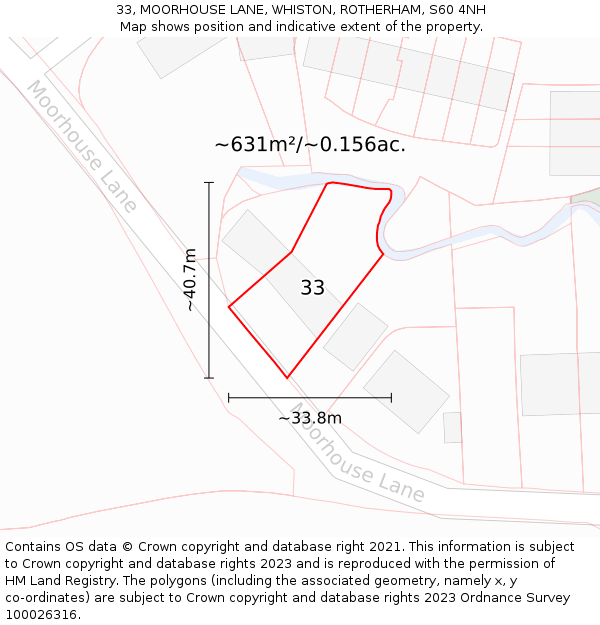 33, MOORHOUSE LANE, WHISTON, ROTHERHAM, S60 4NH: Plot and title map