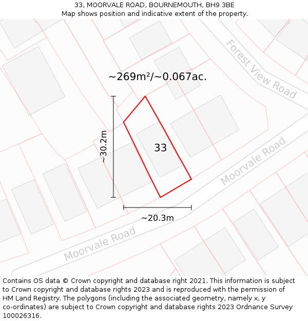 33, MOORVALE ROAD, BOURNEMOUTH, BH9 3BE: Plot and title map
