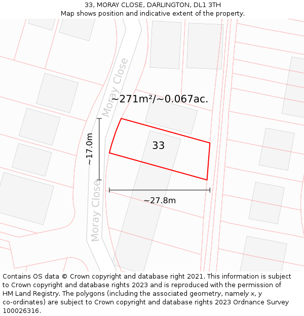 33, MORAY CLOSE, DARLINGTON, DL1 3TH: Plot and title map