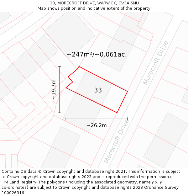 33, MORECROFT DRIVE, WARWICK, CV34 6NU: Plot and title map