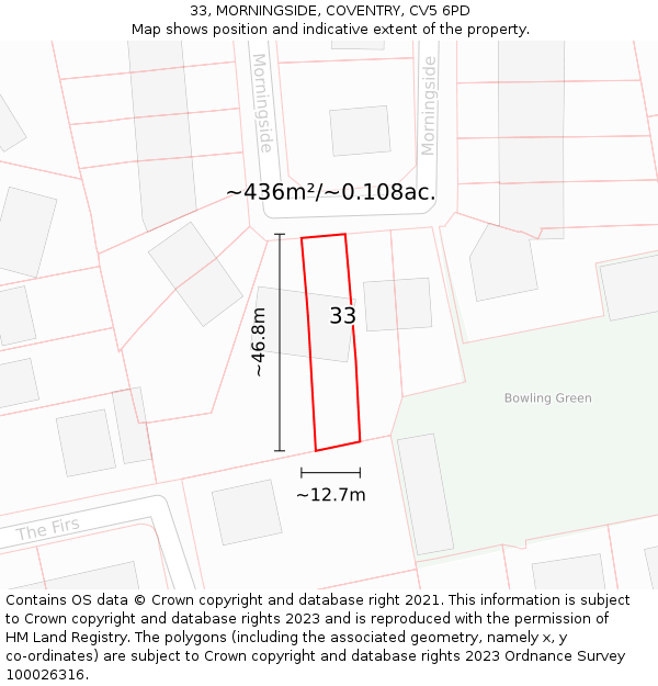 33, MORNINGSIDE, COVENTRY, CV5 6PD: Plot and title map