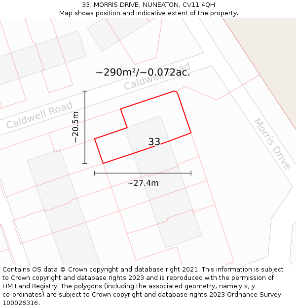 33, MORRIS DRIVE, NUNEATON, CV11 4QH: Plot and title map