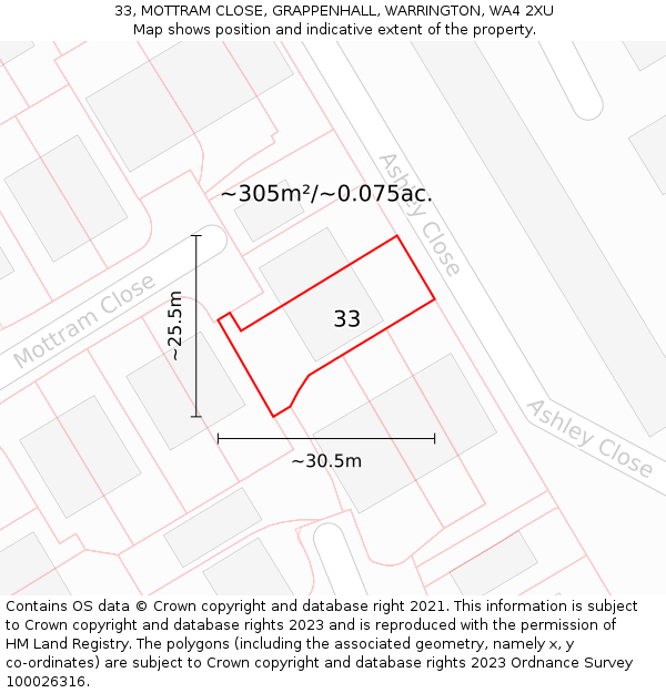 33, MOTTRAM CLOSE, GRAPPENHALL, WARRINGTON, WA4 2XU: Plot and title map