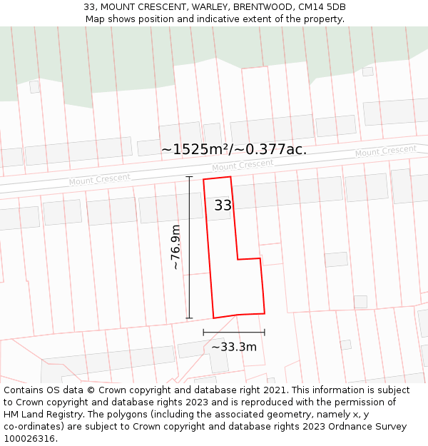 33, MOUNT CRESCENT, WARLEY, BRENTWOOD, CM14 5DB: Plot and title map