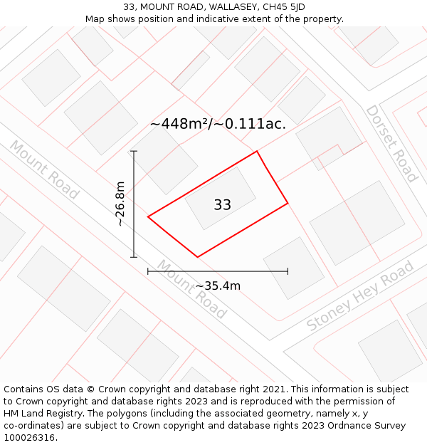 33, MOUNT ROAD, WALLASEY, CH45 5JD: Plot and title map
