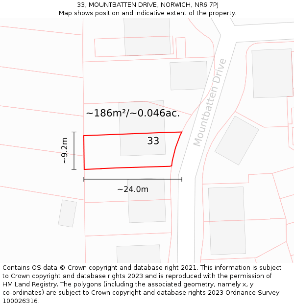 33, MOUNTBATTEN DRIVE, NORWICH, NR6 7PJ: Plot and title map