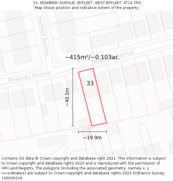 33, MOWBRAY AVENUE, BYFLEET, WEST BYFLEET, KT14 7PG: Plot and title map