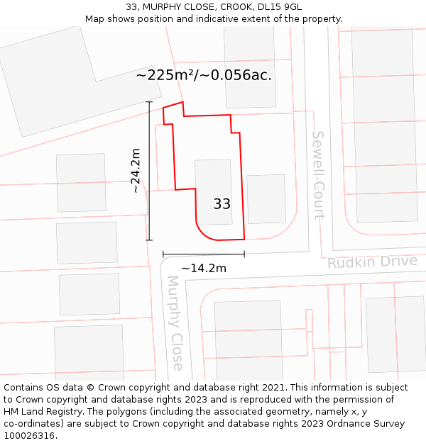 33, MURPHY CLOSE, CROOK, DL15 9GL: Plot and title map