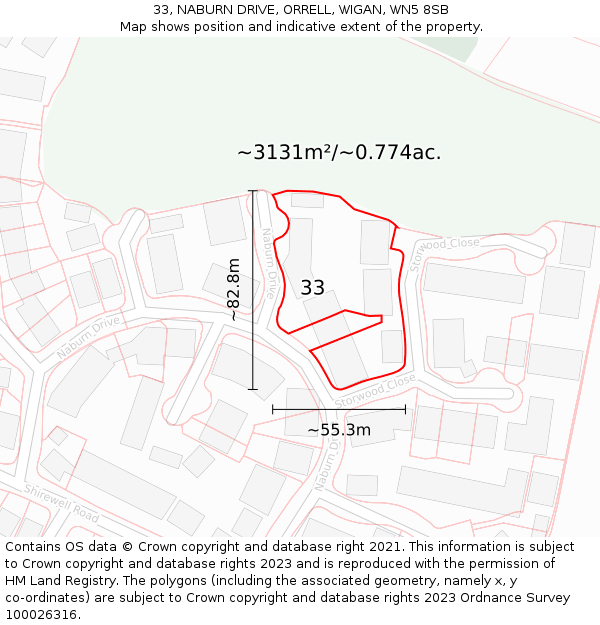 33, NABURN DRIVE, ORRELL, WIGAN, WN5 8SB: Plot and title map