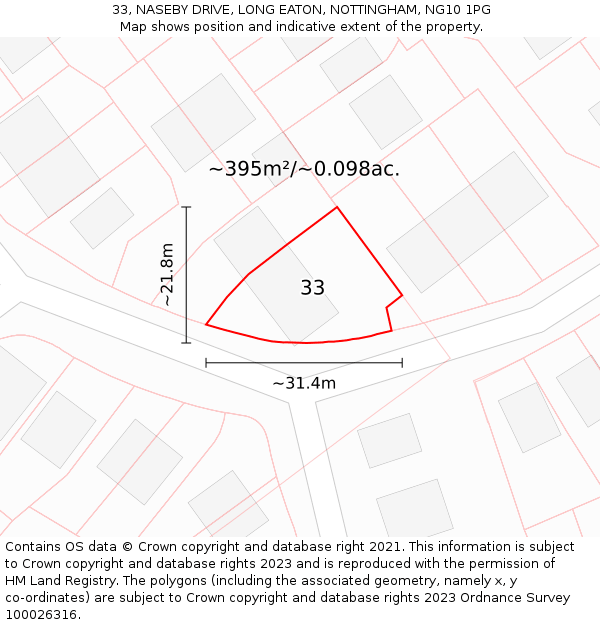33, NASEBY DRIVE, LONG EATON, NOTTINGHAM, NG10 1PG: Plot and title map