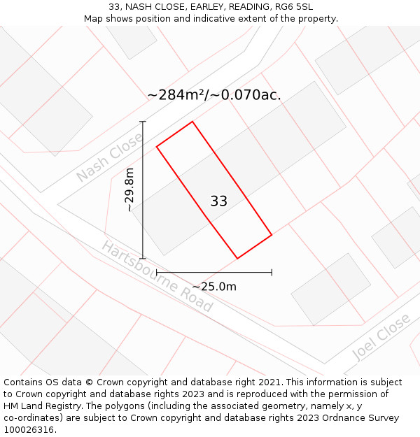 33, NASH CLOSE, EARLEY, READING, RG6 5SL: Plot and title map