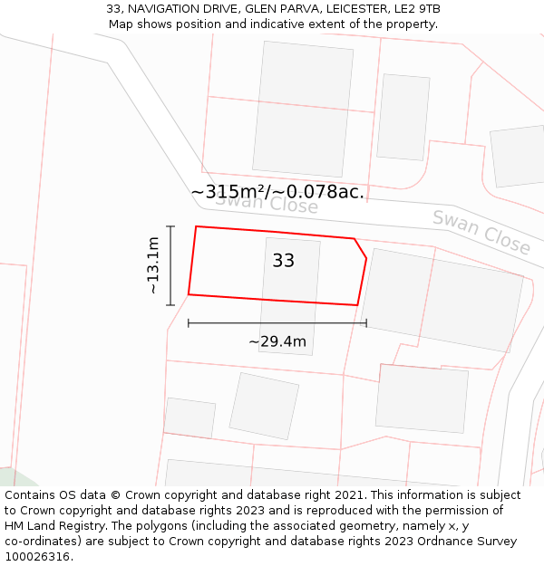 33, NAVIGATION DRIVE, GLEN PARVA, LEICESTER, LE2 9TB: Plot and title map