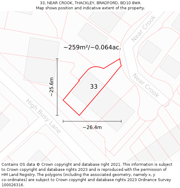 33, NEAR CROOK, THACKLEY, BRADFORD, BD10 8WA: Plot and title map