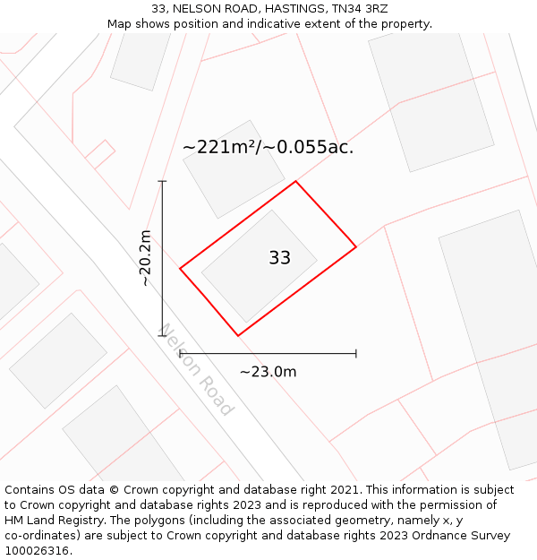 33, NELSON ROAD, HASTINGS, TN34 3RZ: Plot and title map