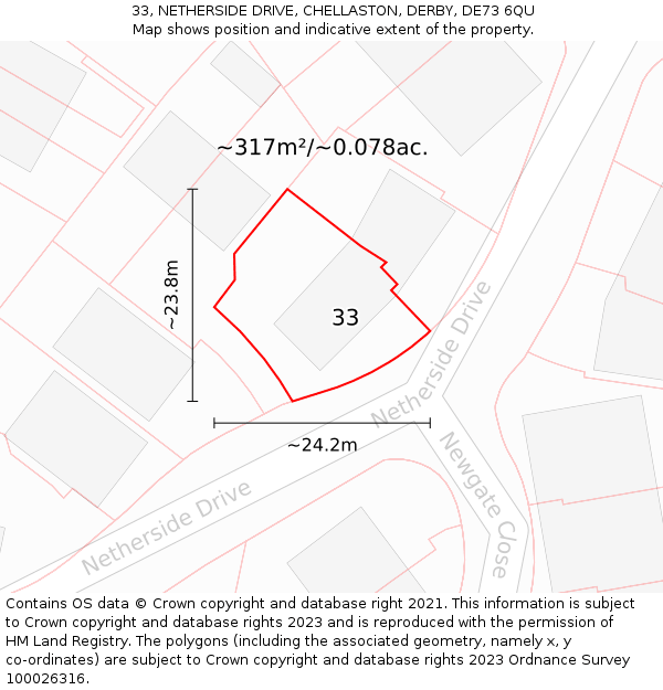 33, NETHERSIDE DRIVE, CHELLASTON, DERBY, DE73 6QU: Plot and title map