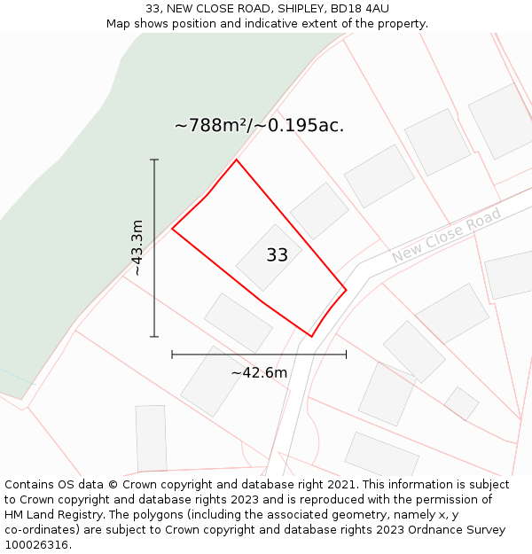 33, NEW CLOSE ROAD, SHIPLEY, BD18 4AU: Plot and title map