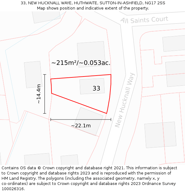 33, NEW HUCKNALL WAYE, HUTHWAITE, SUTTON-IN-ASHFIELD, NG17 2SS: Plot and title map