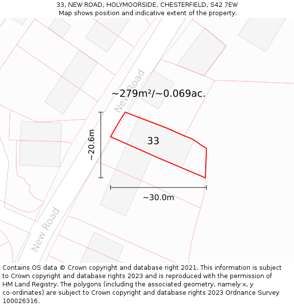 33, NEW ROAD, HOLYMOORSIDE, CHESTERFIELD, S42 7EW: Plot and title map