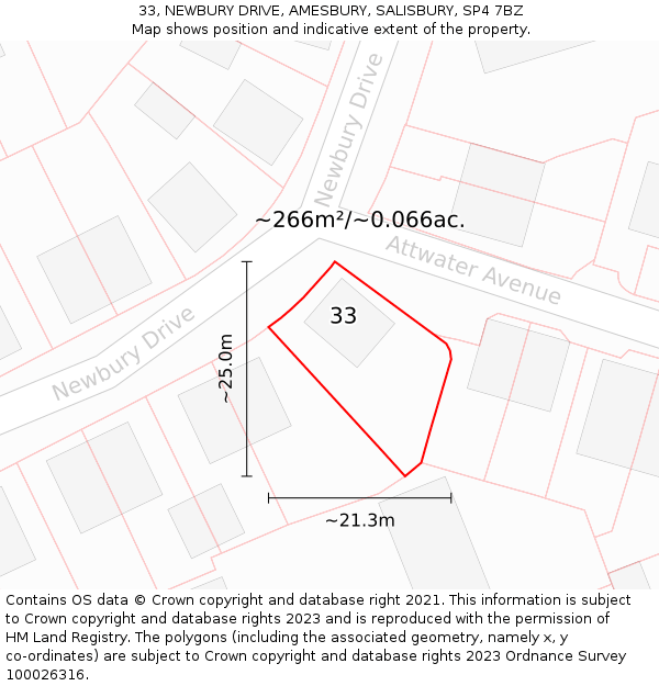 33, NEWBURY DRIVE, AMESBURY, SALISBURY, SP4 7BZ: Plot and title map