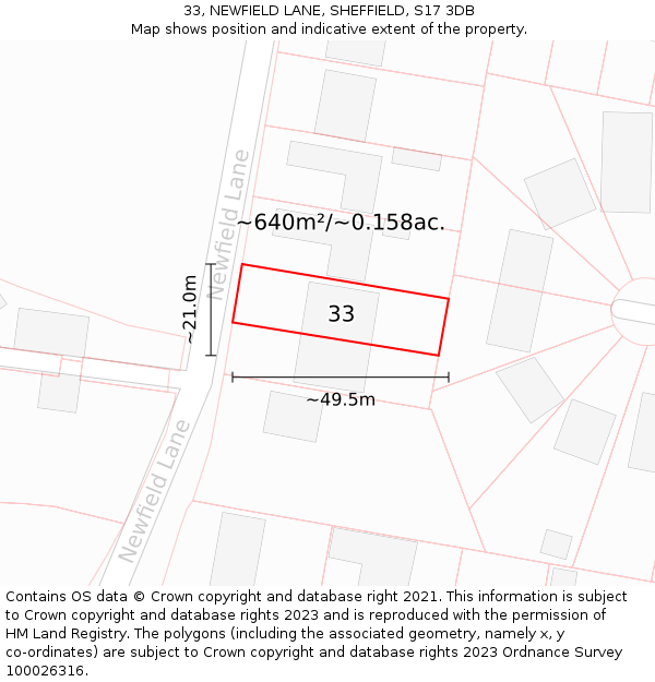 33, NEWFIELD LANE, SHEFFIELD, S17 3DB: Plot and title map