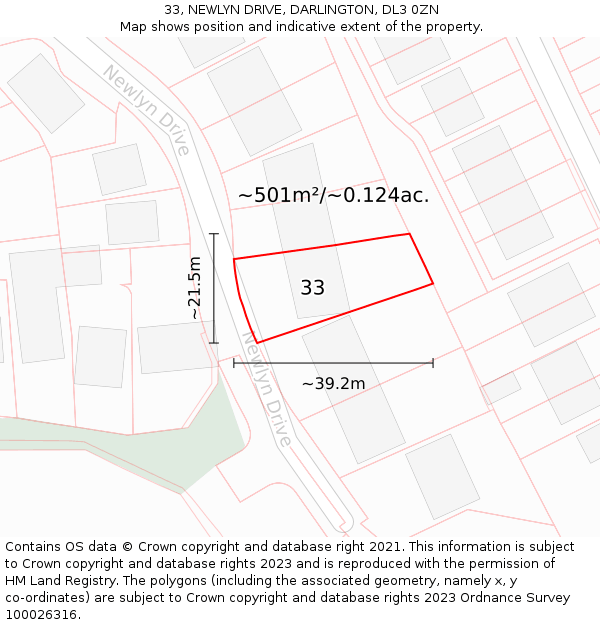 33, NEWLYN DRIVE, DARLINGTON, DL3 0ZN: Plot and title map