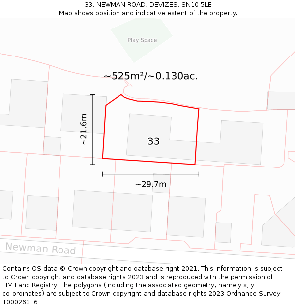 33, NEWMAN ROAD, DEVIZES, SN10 5LE: Plot and title map
