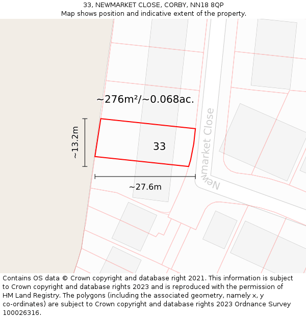 33, NEWMARKET CLOSE, CORBY, NN18 8QP: Plot and title map