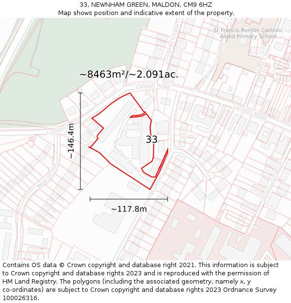 33, NEWNHAM GREEN, MALDON, CM9 6HZ: Plot and title map