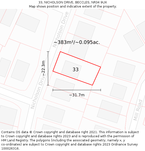33, NICHOLSON DRIVE, BECCLES, NR34 9UX: Plot and title map