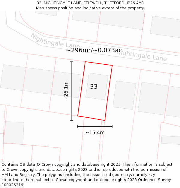 33, NIGHTINGALE LANE, FELTWELL, THETFORD, IP26 4AR: Plot and title map