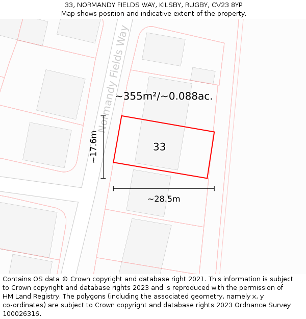 33, NORMANDY FIELDS WAY, KILSBY, RUGBY, CV23 8YP: Plot and title map