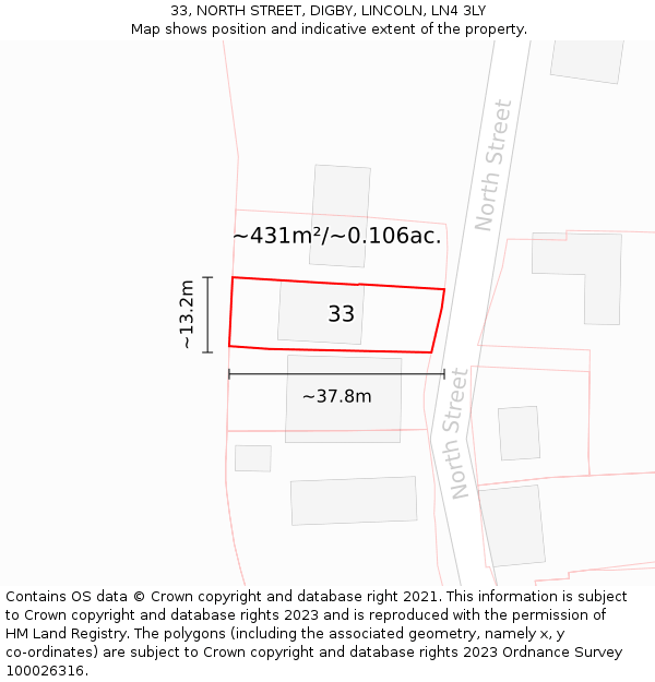 33, NORTH STREET, DIGBY, LINCOLN, LN4 3LY: Plot and title map