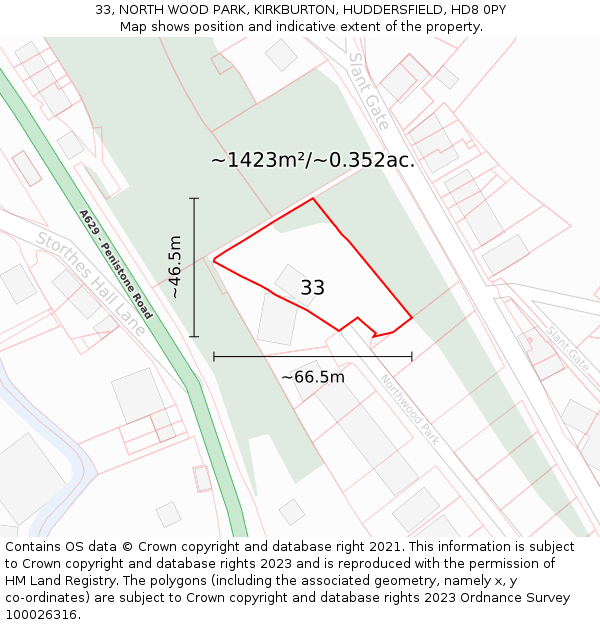 33, NORTH WOOD PARK, KIRKBURTON, HUDDERSFIELD, HD8 0PY: Plot and title map