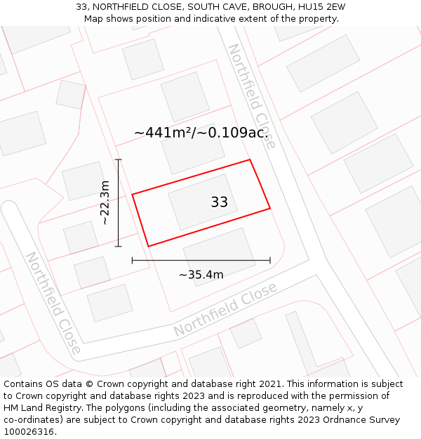 33, NORTHFIELD CLOSE, SOUTH CAVE, BROUGH, HU15 2EW: Plot and title map