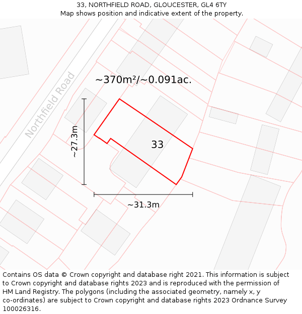 33, NORTHFIELD ROAD, GLOUCESTER, GL4 6TY: Plot and title map