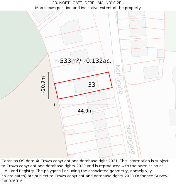 33, NORTHGATE, DEREHAM, NR19 2EU: Plot and title map