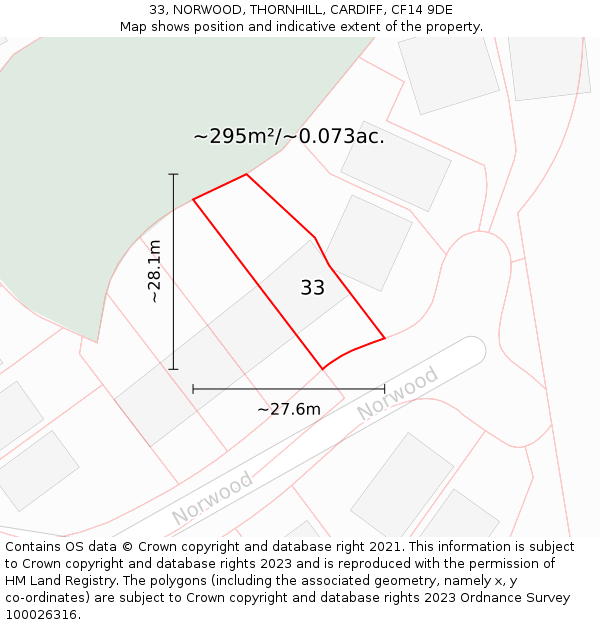 33, NORWOOD, THORNHILL, CARDIFF, CF14 9DE: Plot and title map