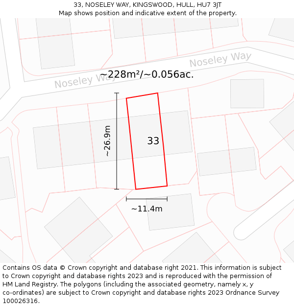 33, NOSELEY WAY, KINGSWOOD, HULL, HU7 3JT: Plot and title map