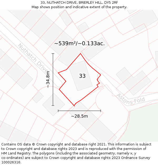 33, NUTHATCH DRIVE, BRIERLEY HILL, DY5 2RF: Plot and title map