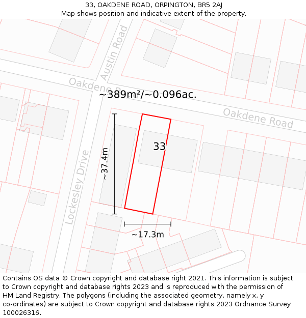 33, OAKDENE ROAD, ORPINGTON, BR5 2AJ: Plot and title map