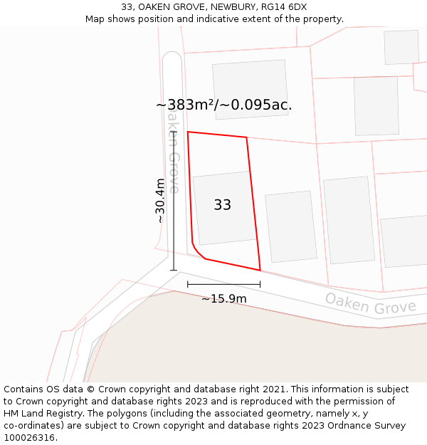 33, OAKEN GROVE, NEWBURY, RG14 6DX: Plot and title map