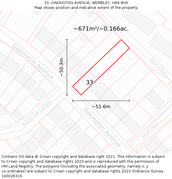 33, OAKINGTON AVENUE, WEMBLEY, HA9 8HX: Plot and title map