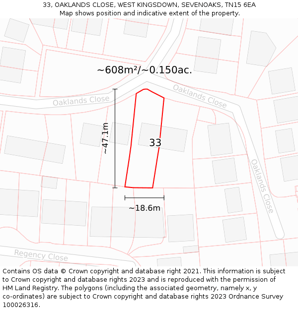 33, OAKLANDS CLOSE, WEST KINGSDOWN, SEVENOAKS, TN15 6EA: Plot and title map