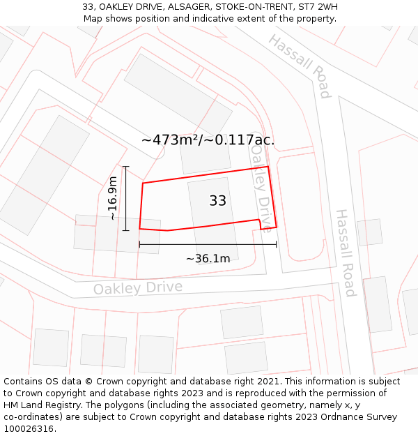 33, OAKLEY DRIVE, ALSAGER, STOKE-ON-TRENT, ST7 2WH: Plot and title map
